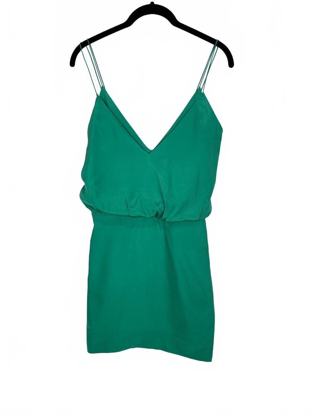 GAUGE81 Silk Satin Sleeveless V-Neck Draped Mini Dress Emerald Green Size XS
